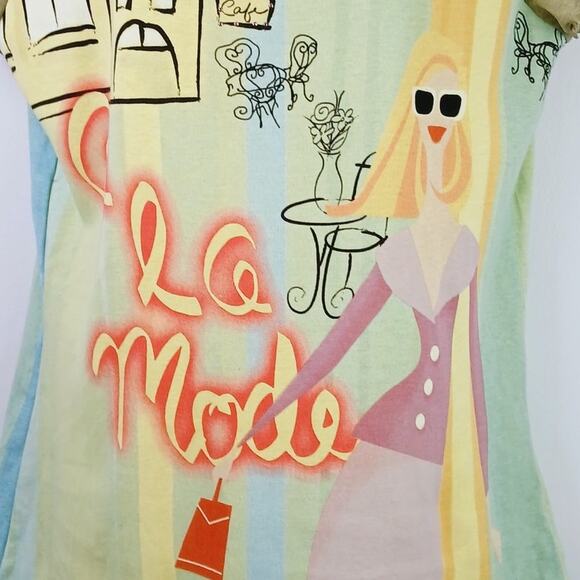Susan Lawrence SZ XL 90s Y2K Cafe Ala Mode Graphic Sunglass Girl Tee Shirt - Picture 3 of 8